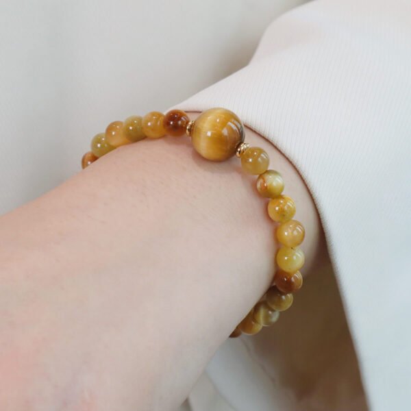 Women Yellow Crystal Bracelet Golden tiger-eye beads - Image 2