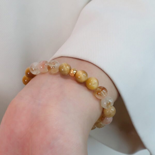 Women Yellow Crystal Bracelet Golden tiger-eye beads - Image 5