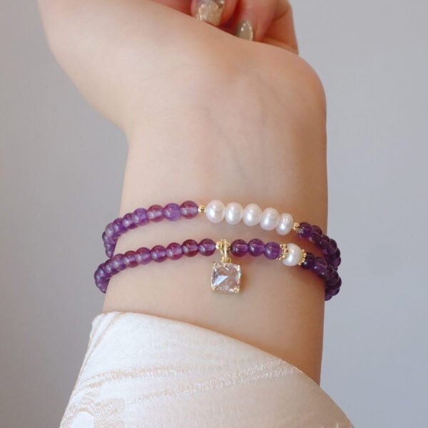 Women Bracelet Amethyst Pearl - Image 3