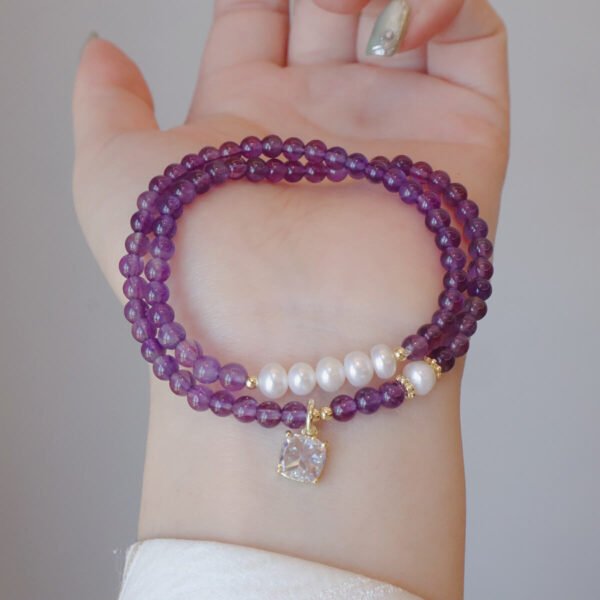 Women Bracelet Amethyst Pearl - Image 4