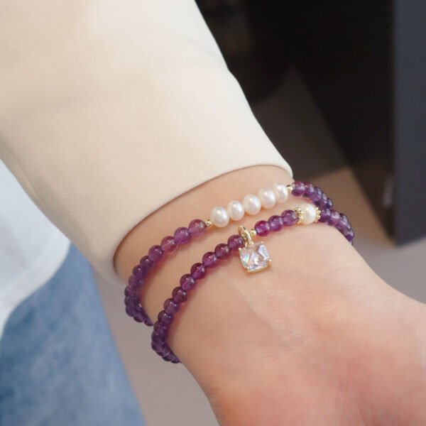 Women Bracelet Amethyst Pearl - Image 5