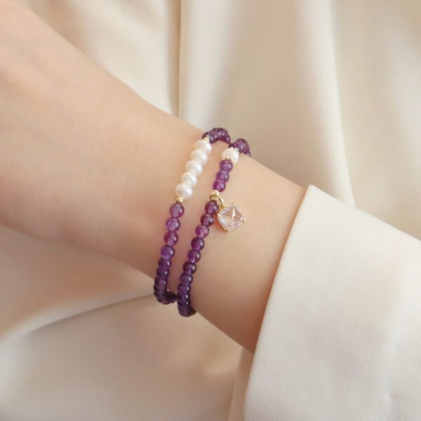 Women Bracelet Amethyst Pearl - Image 6