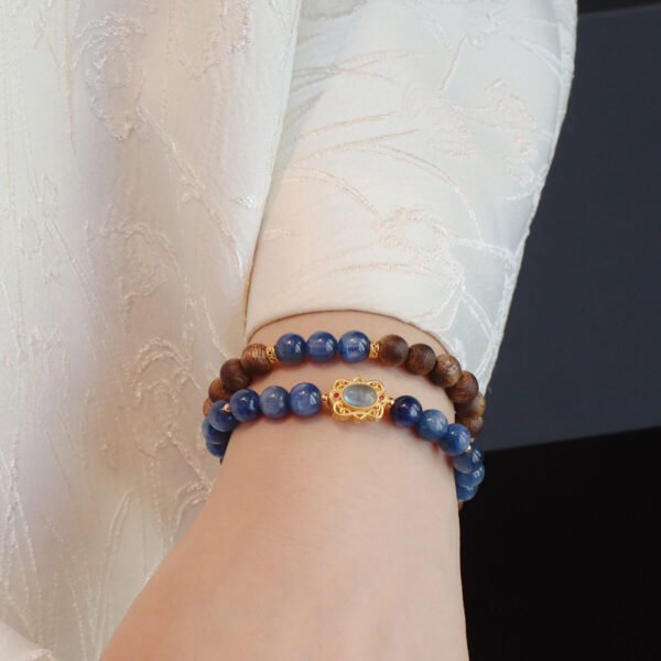 Women Bracelet Natural Double-Circles Blue Agate - Image 4