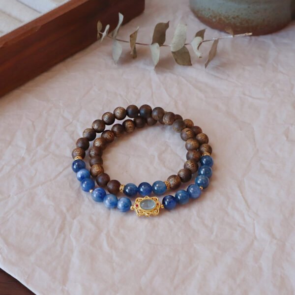 Women Bracelet Natural Double-Circles Blue Agate - Image 5