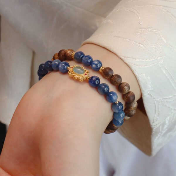 Women Bracelet Natural Double-Circles Blue Agate