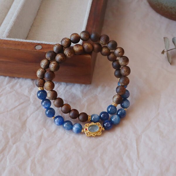 Women Bracelet Natural Double-Circles Blue Agate - Image 6