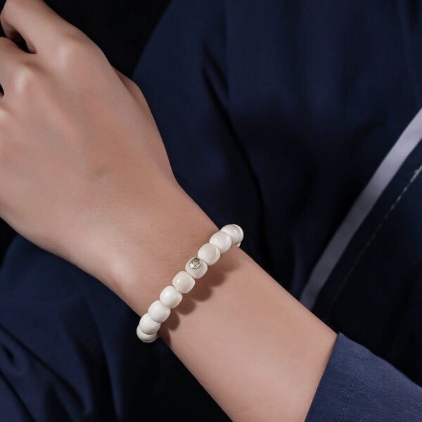 #02060120 white-jade bodhi seeds with brand label Buddha bracelet - Image 4