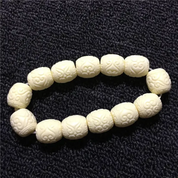 #02122155 Ivory Nut Barrel Bead Bracelet Carved with Auspicious Clouds - Image 3