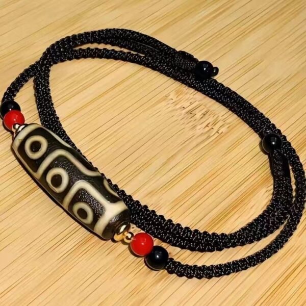 #02190108 Tibetan 9-eyed Dzi Bead Pendant Horseshoe Pattern