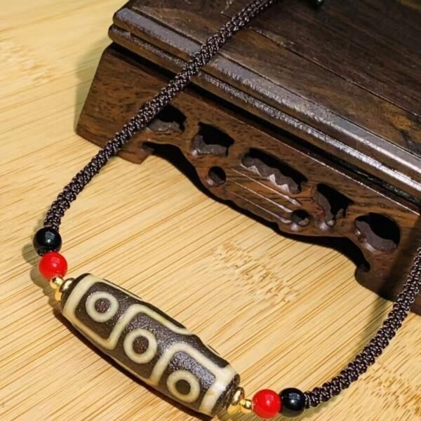 #02190108 Tibetan 9-eyed Dzi Bead Pendant Horseshoe Pattern - Image 2