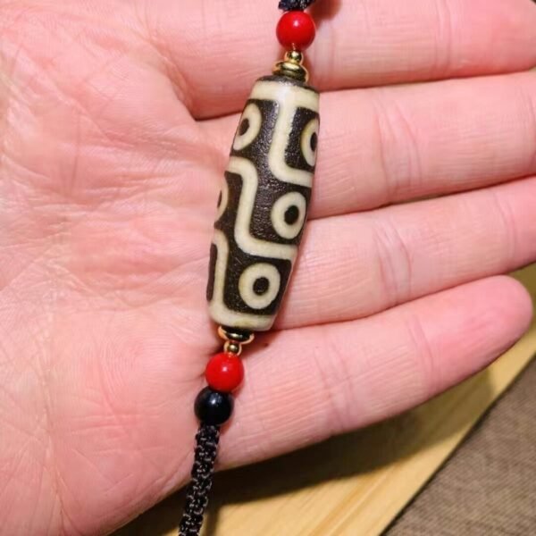 #02190108 Tibetan 9-eyed Dzi Bead Pendant Horseshoe Pattern - Image 5